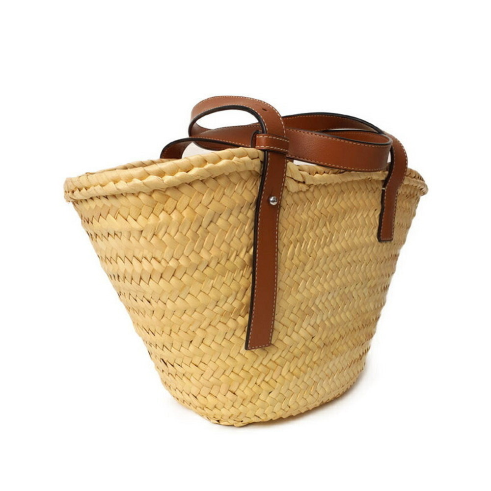 Loewe leaf leather Paula Bag Basket Ibiza woven calfskin palm anagram Tan